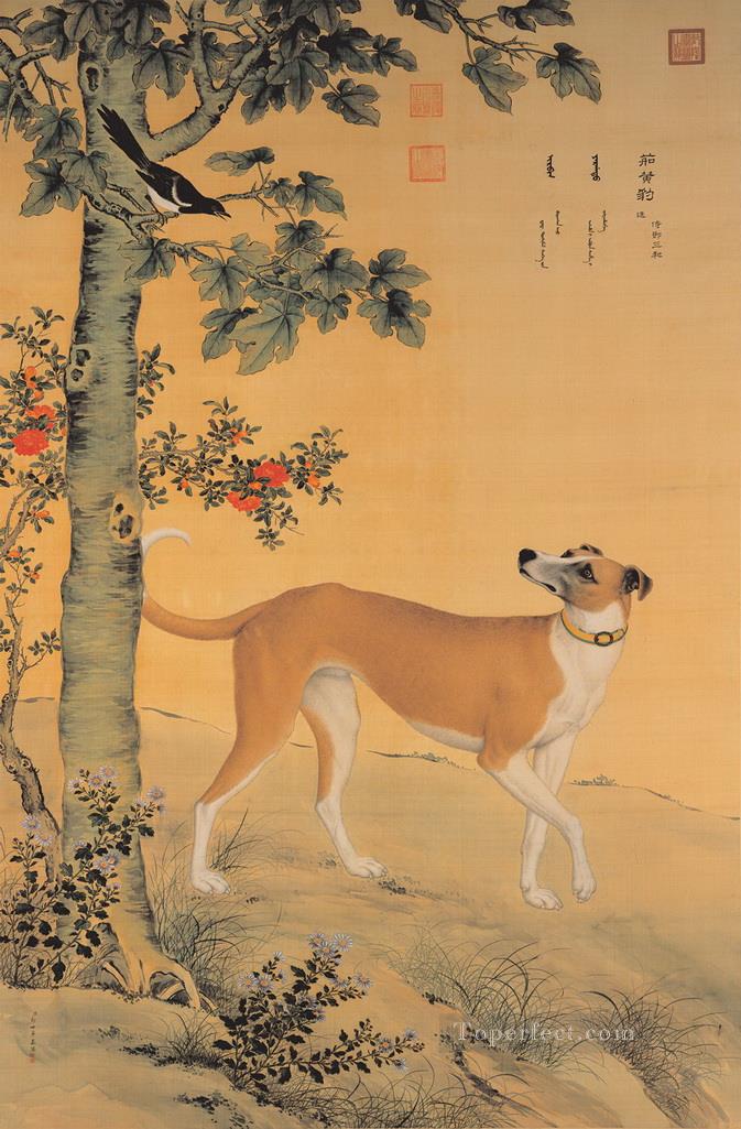 Lang shining yellow dog traditional China Oil Paintings